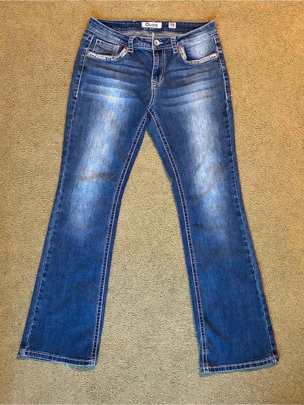 Women’s Chrome Western Blue Denim Jeans Bootcut Flare Leg Pants Size 29 Cowgirl